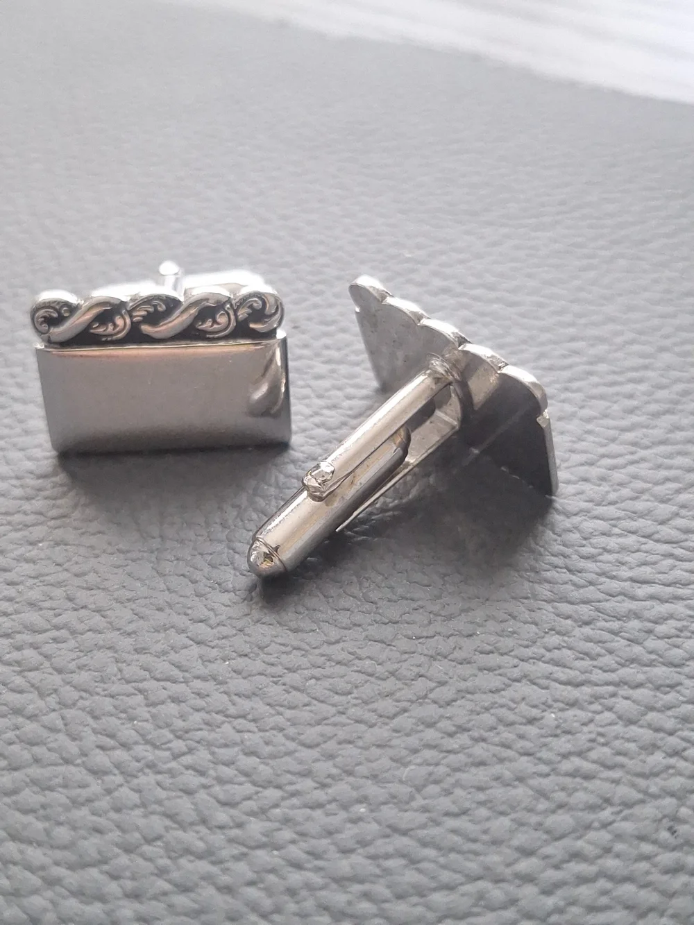 Vintage Silver Rectangular Scroll Cuff Links